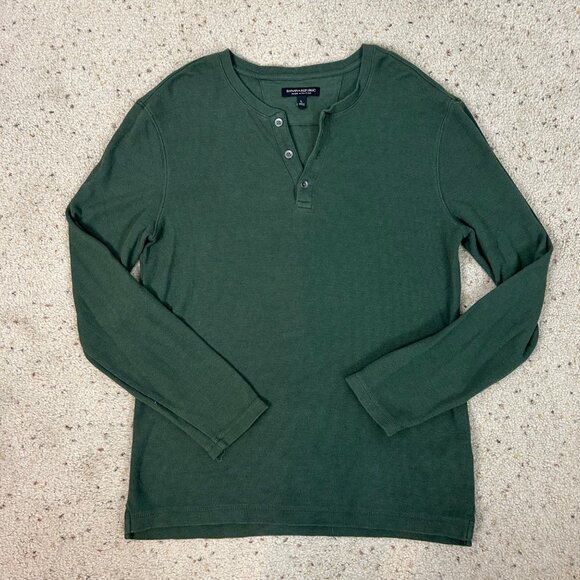 Banana Republic Green Waffle Henley Long Sleeve T-Shirt Size Large Men's - Picture 1 of 4